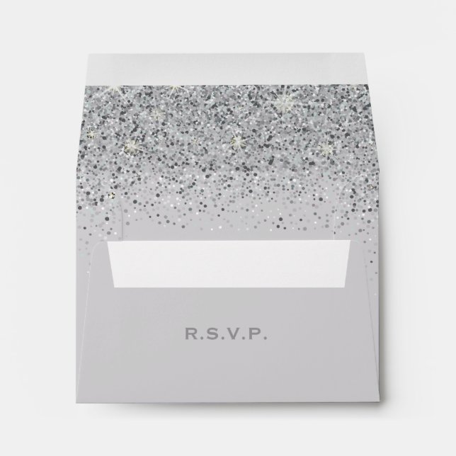 Modern Silver Glitter Wedding, Response Envelope (Back (Bottom))