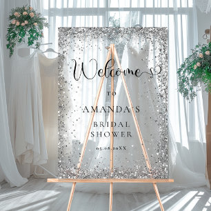 Modern, Silver, Glitter Welcome Acrylic Sign