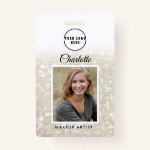 Modern Silver-Gold Glitter Employee Photo ID  ID Badge
