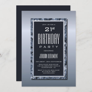 Modern Silver Grey 21st Birthday Party Invitation