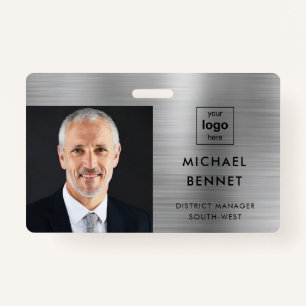 Modern Silver Grey Company Photo ID  ID Badge