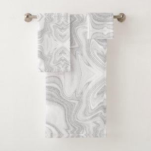 Modern silver grey elegant marble texture bath towel set