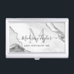Modern Silver Grey Glitter Marble Agate Monogram Business Card Holder<br><div class="desc">Modern Elegant Chic Silver Grey Glitter Marble Agate Monogram Business Card</div>