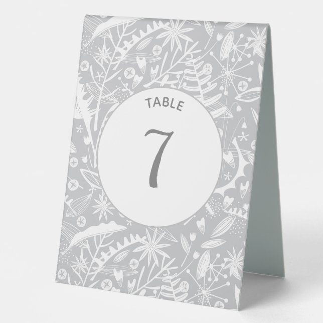 Modern Silver Grey Graphic Floral Botanical (Front)