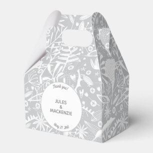 Modern Silver Grey Graphic Floral Botanical Favour Box