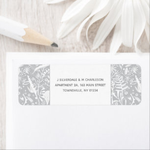 Modern Silver Grey Graphic Floral Return Address