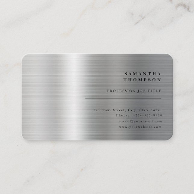 Modern Silver Grey Metal Business Card (Front)