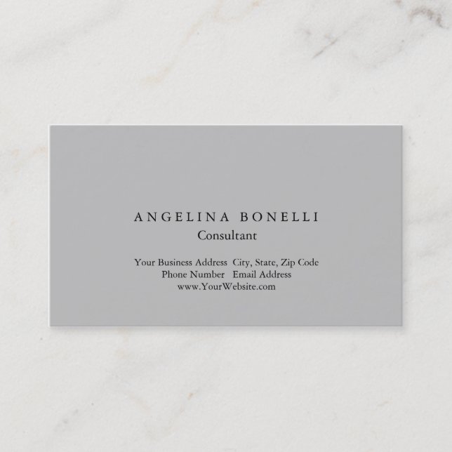 Modern Silver Grey Minimalist Consultant Manager Business Card (Front)