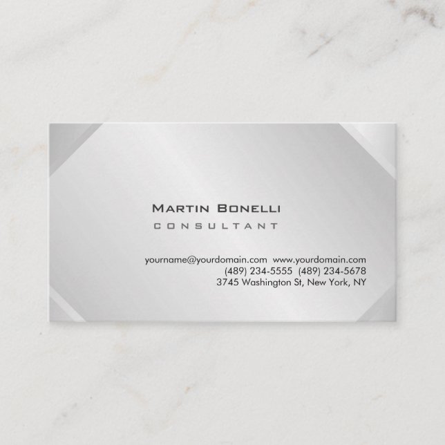 Modern Silver Grey Minimalist Simple Consultant Business Card (Front)