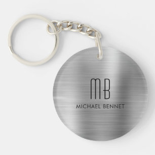 Modern Silver Grey Monogrammed Key Ring
