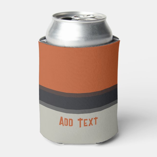 Modern Silver Grey Navy Orange Red Stripe Pattern Can Cooler (Can Front)