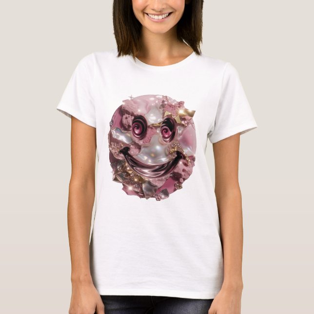 Modern Silver HAPPY FACE Modern Design T-Shirt (Front)