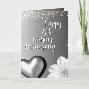 Modern Silver Heart 25th Wedding Anniversary Card