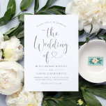Modern Silver Heart Calligraphy Script Wedding Invitation<br><div class="desc">Modern silver grey and white (colours can be modified) wedding invitations feature a stylish typography design with chic calligraphy script and a heart accent. The simple and elegant custom text that can be personalised to invite guests to join in your wedding celebration, including the couple's names and all of the...</div>