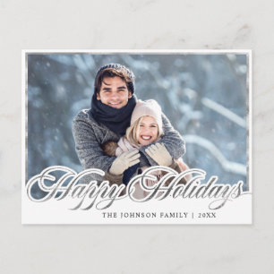 Modern Silver Holiday PHOTO Christmas Greeting Postcard