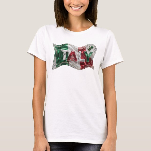 Modern Silver ITALY 3D Text Art T-Shirt (Front)