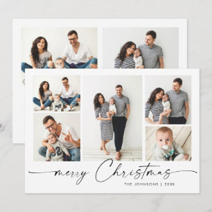 Modern Silver Lettering Christmas 7 PHOTO Greeting Holiday Card