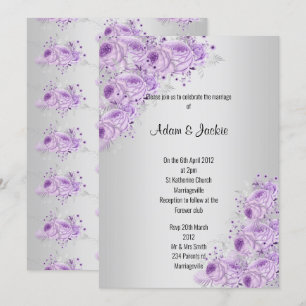 Modern Silver Lilac Purple floral ELEGANT WEDDING Invitation