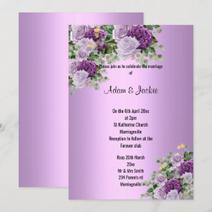 Modern Silver Lilac Purple floral ELEGANT WEDDING Invitation