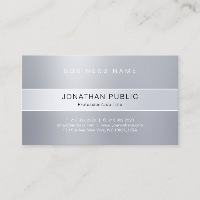 Modern Silver Look Professional Elegant Sleek Business Card (Front)