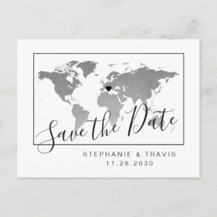 Modern Silver Map Save Date Postcard