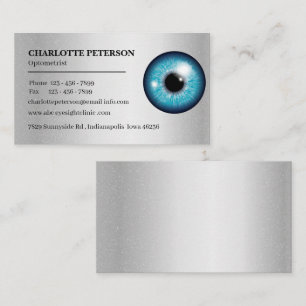 Modern Silver Metal & Eyeball Optometrist  Business Card