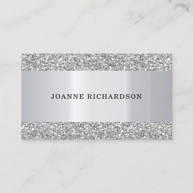 Modern Silver metal white elegant professional Business Card (Front)