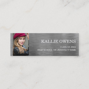 Modern Silver Metallic Metal Graduation Photo Calling Card