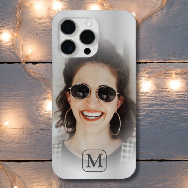 Modern Silver Metallic One Photo Monogram Case-Mate iPhone Case (Creator Uploaded)