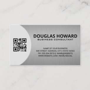 Modern Silver Metallic   QR  Business Card