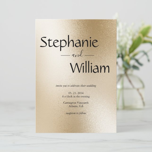 Modern Silver Metallic Simple Wedding Invitation (Standing Front)