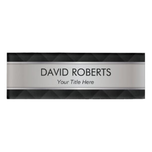 Modern Silver Metallic Striped Professional Name Tag