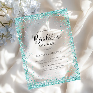 Modern Silver Mint Glitter Bridal Shower Acrylic Invitations