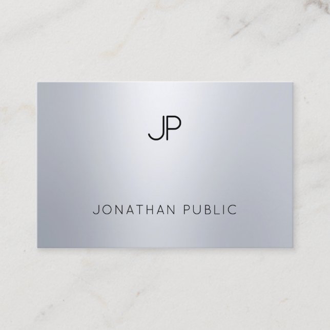 Modern  Silver Monogram Elegant Professional Plain Business Card (Front)
