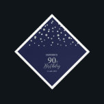 Modern Silver & Navy Blue 90th Birthday Party Napkin<br><div class="desc">This personalised paper napkin will add stylish detail to your special day. This design features modern silver & navy blue hexagon confetti with custom text. Perfect for a modern silver theme 90th birthday party. Matching invitations and party supplies are available in my shop BaraBomDesign.</div>