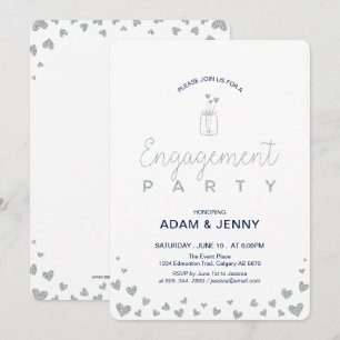 Modern Silver & Navy Engagement Party Invitation