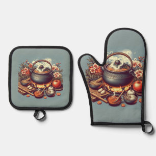 Modern Silver Oven Mitt & Pot Holder Set