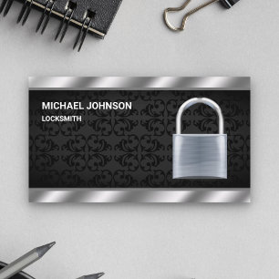 Modern Silver Padlock Locksmith Business Card