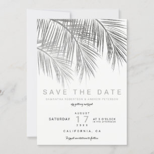 Modern silver palm tree elegant save the date
