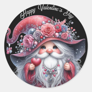 Modern silver pearl red valentine gnome Classic Classic Round Sticker