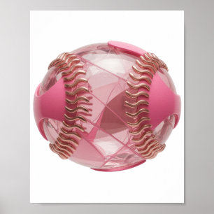Modern Silver PINK BASEBALL Statement Design Poster