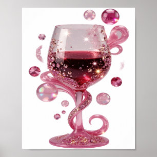 Modern Silver PINK GLASS OF WINE Print