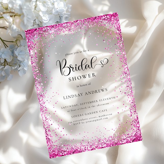 Modern Silver Pink Glitter Bridal Shower  Acrylic Invitations (Modern Silver Pink Glitter Bridal Shower Acrylic Invitations)