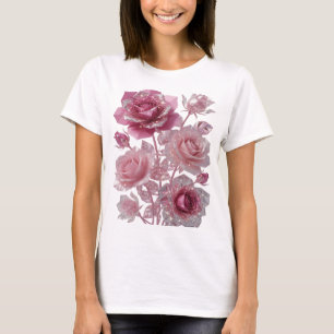 Modern Silver PINK ROSES WITH DIAMONDS Text Design T-Shirt