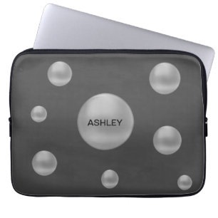Modern Silver Polka Dots on Grey Laptop Sleeve