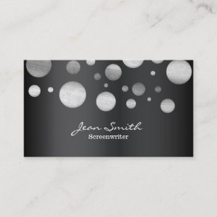 Modern Silver Polka Dots Screenwriter Business Card