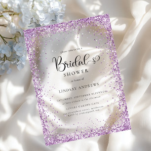 Modern Silver Purple Glitter Bridal Shower  Acrylic Invitations