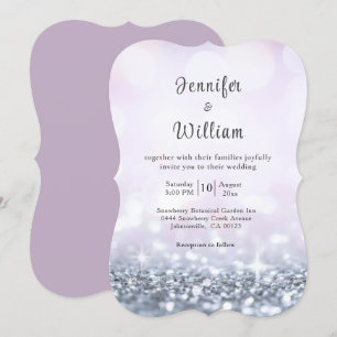 Modern Silver Purple Glitter Script Wedding Invitation