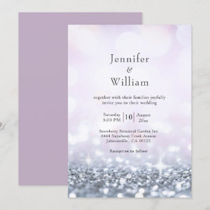 Modern Silver Purple Glitter Wedding Invitation