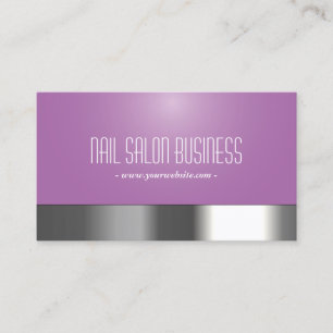 Modern Silver & Purple Nail Salon Business Card